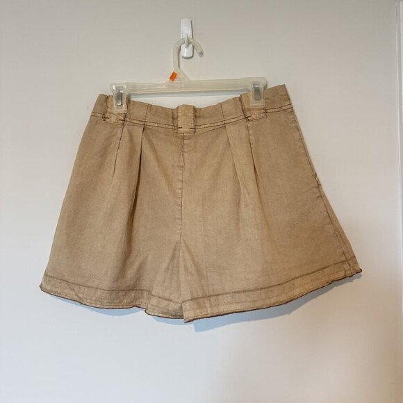 Free People Tan Paper Bag Flowy WideLeg High Waist Pleated Raw Hem Shorts 4 NWOT - Picture 2 of 8